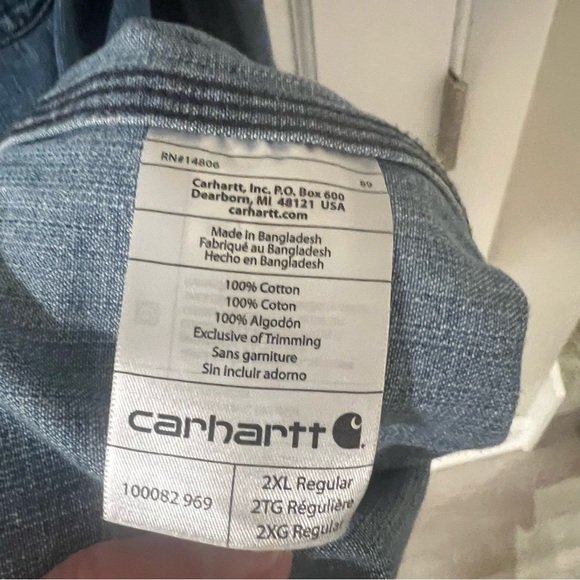 Carhartt Men's Blue Midweight Denim Button Down Work Shirt size 2XL - Picture 4 of 6